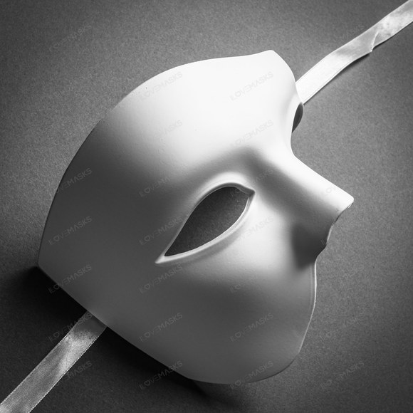 Classic Venetian Phantom of the Opera Half Face Mask - White - Picture 4 of 6